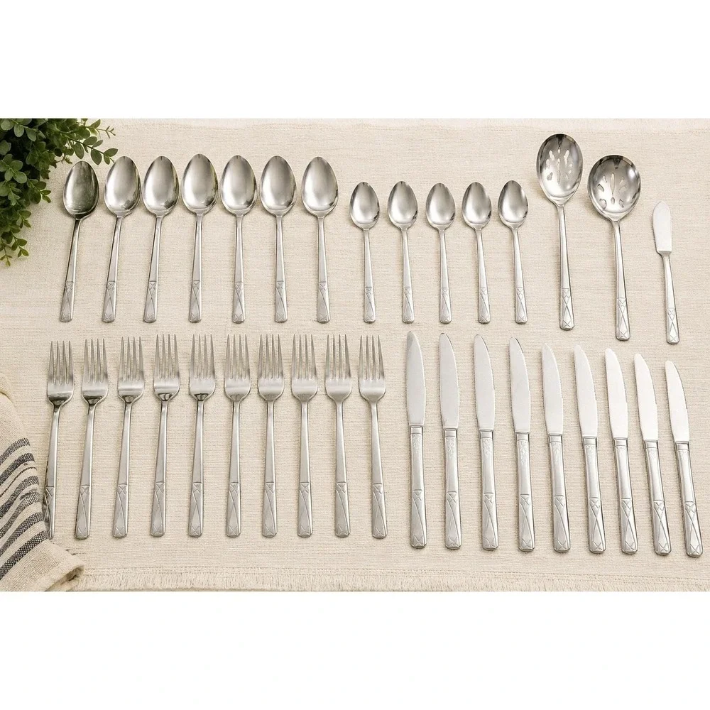 Oneida Flight‎ Criss Cross Stainless Flatware Set 52 Pc MCM Fork Spoon Knife Lot